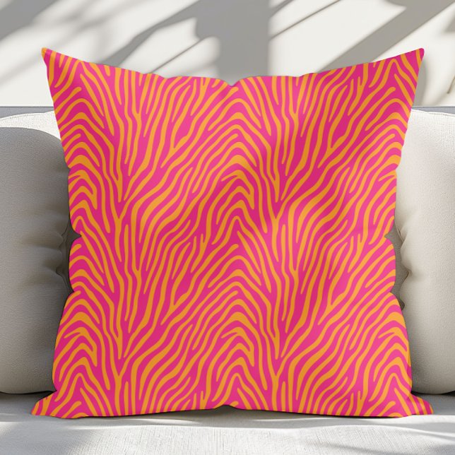 Pink Zebra Striped Change Background Colour Cushion (Pink Zebra Striped Change Background Color Throw Pillow)