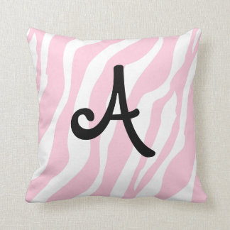 Pink Zebra Stripes And Monogram Throw Pillows
