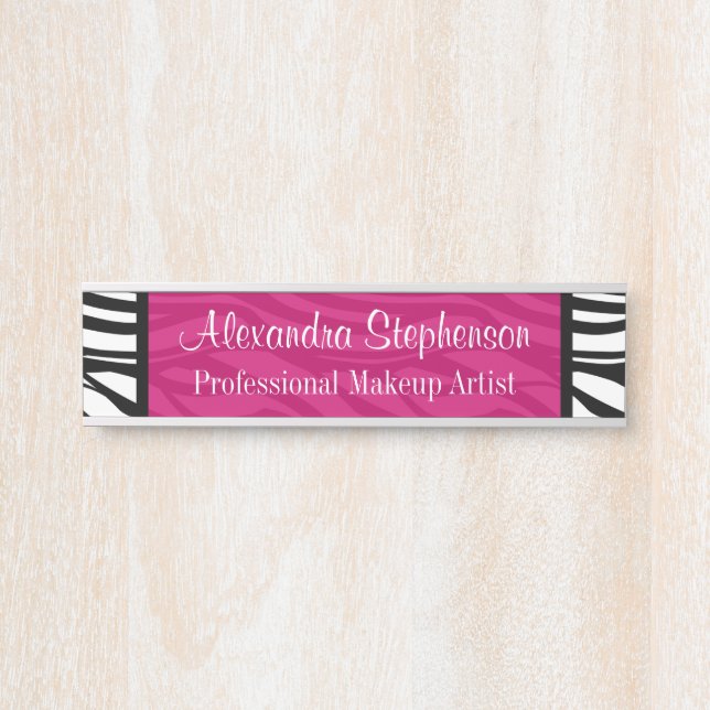 Pink Zebra Stripes Boutique Fashion Makeup Beauty Door Sign (Front)