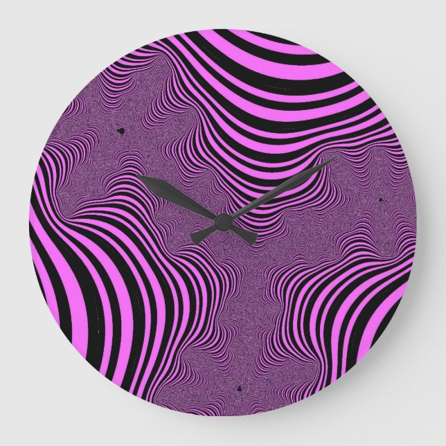 Pink Zebra Stripes Large Clock (Front)