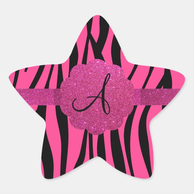 Pink zebra stripes monogram star sticker (Front)