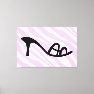 Pink Zebra Stripes With Black Shoe Canvas Print