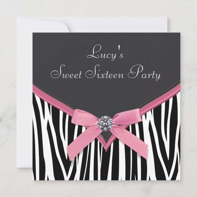 Pink Zebra Sweet 16 Birthday Party Invitation (Front)