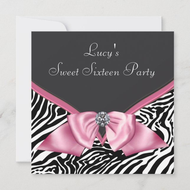 Pink Zebra Sweet 16 Birthday Party Invitation (Front)
