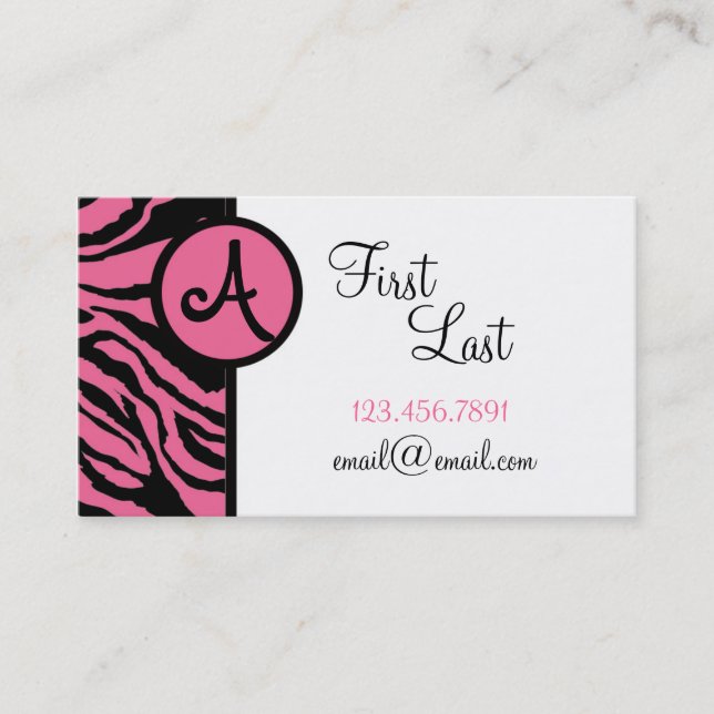 Pink Zebra Teen Businss Card (Front)