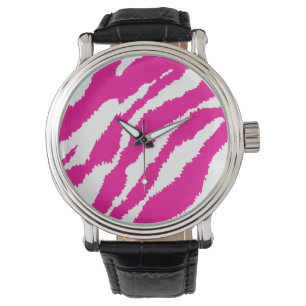 Pink Zebra Watch Bold Animal Print Leather Strap