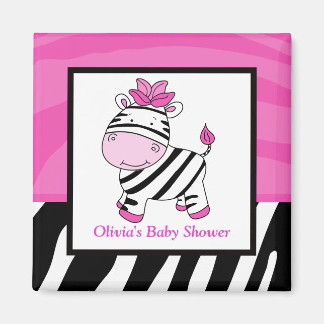 Pink Zebra Wild Jungle Rectangle Favour Magnet (Front)
