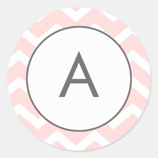Pink Zig Zag Chevron Pattern Monogram Classic Round Sticker (Front)