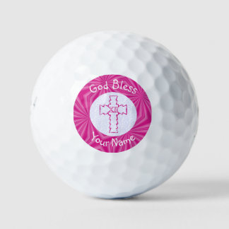 Pink Zig Zag Christian Cross Personalised Golf Balls