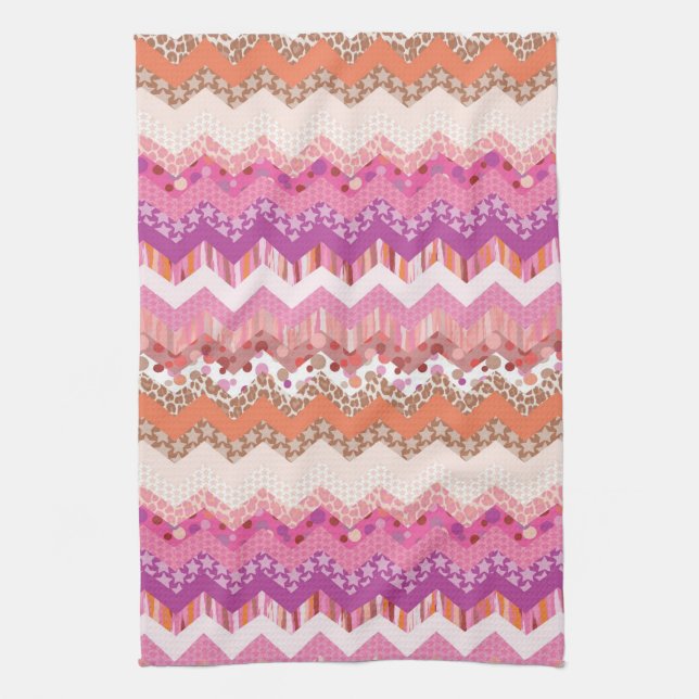 Pink zigzag background tea towel (Vertical)