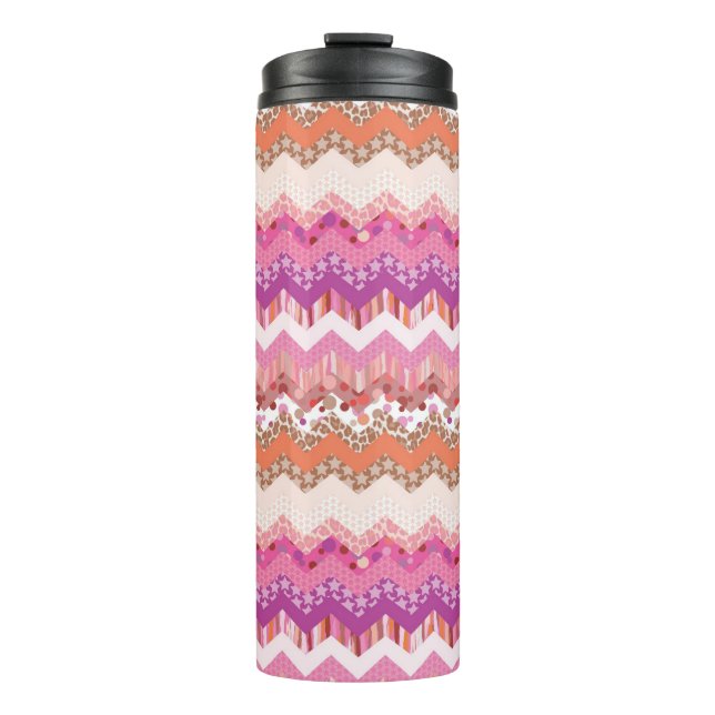 Pink zigzag background thermal tumbler (Front)