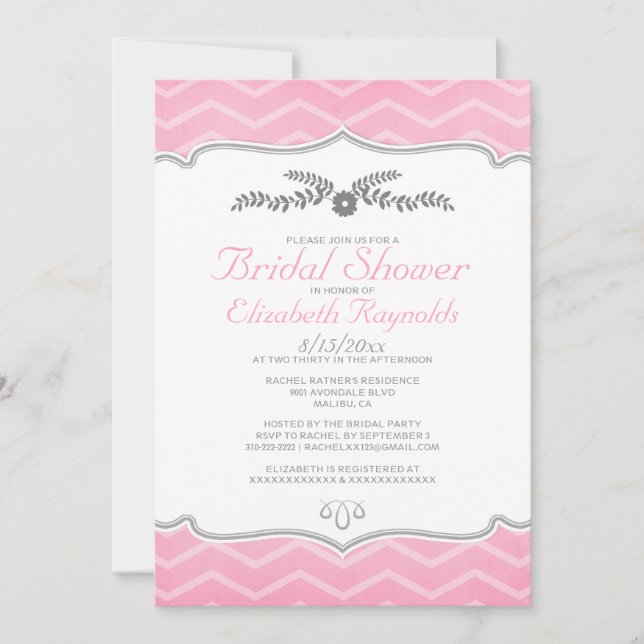 Pink Zigzag Bridal Shower Invitations (Front)