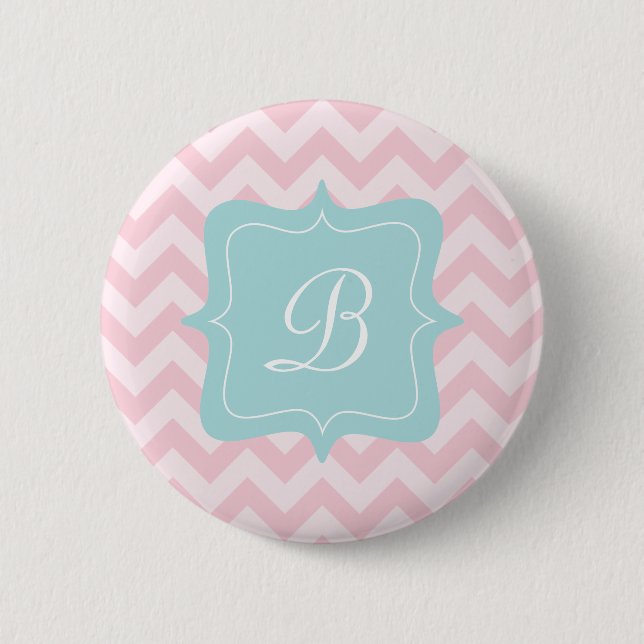 Pink Zigzag Monogram 6 Cm Round Badge (Front)