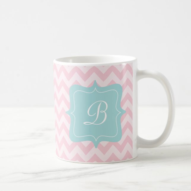 Pink Zigzag Monogram Coffee Mug (Right)