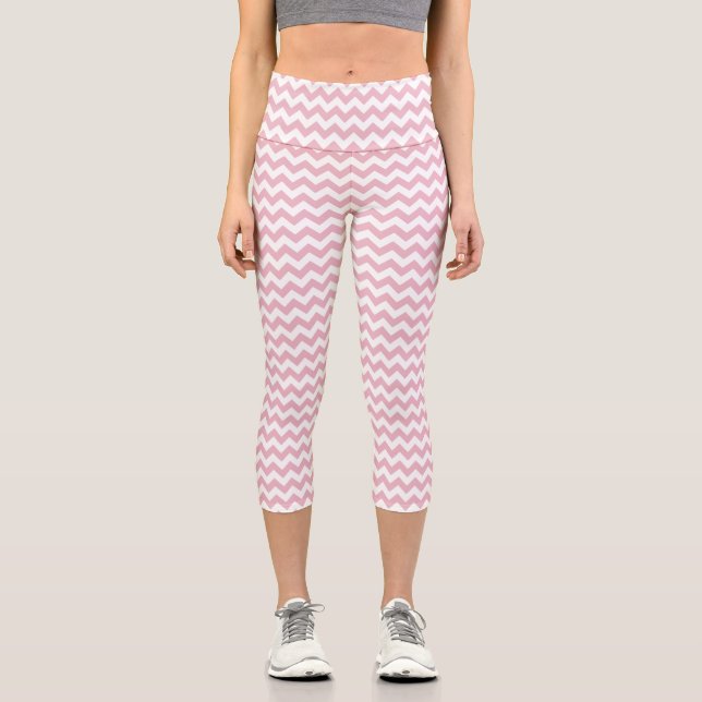 Pink Zigzag, Pink Chevron, Geometric Pattern Capri Leggings (Front)