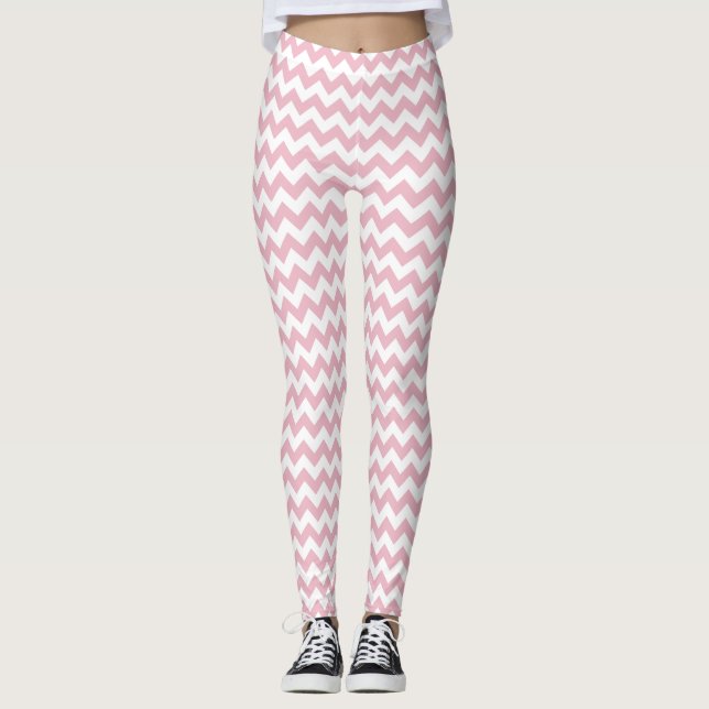 Pink Zigzag, Pink Chevron, Geometric Pattern Leggings (Front)