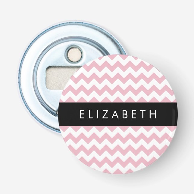 Pink Zigzag, Pink Chevron, Wave Pattern, Your Name Bottle Opener (Front)