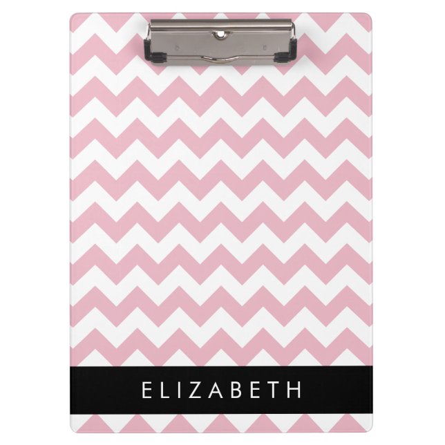 Pink Zigzag, Pink Chevron, Wave Pattern, Your Name Clipboard (Front)