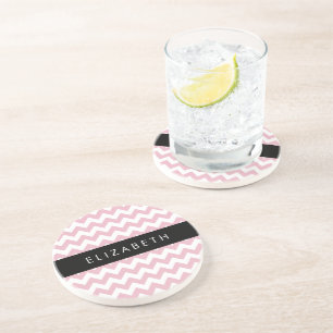 Pink Zigzag, Pink Chevron, Wave Pattern, Your Name Coaster