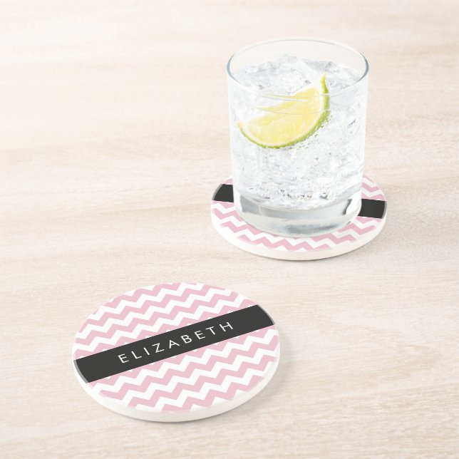 Pink Zigzag, Pink Chevron, Wave Pattern, Your Name Coaster (Side)