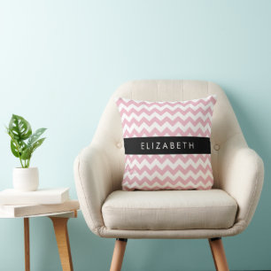 Pink Zigzag, Pink Chevron, Wave Pattern, Your Name Cushion