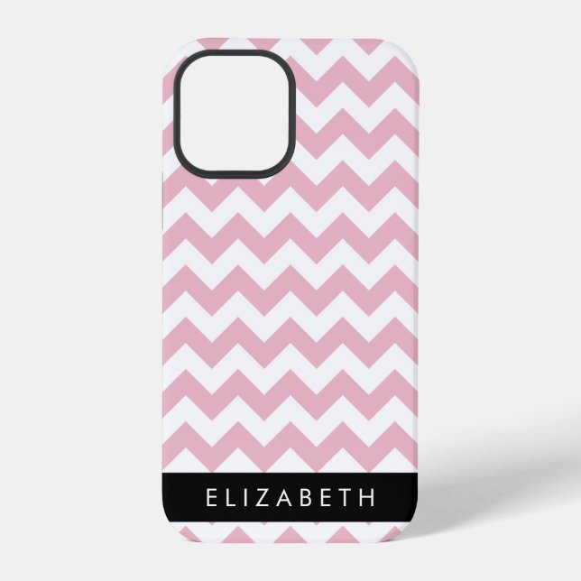 Pink Zigzag, Pink Chevron, Wave Pattern, Your Name iPhone Case (Back)