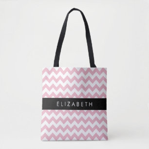 Pink Zigzag, Pink Chevron, Wave Pattern, Your Name Tote Bag