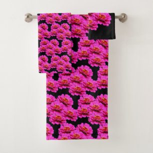Pink Zinnia Flower Bouquet  Bath Towel Set
