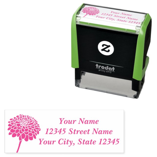 Pink Zinnia flower custom return address Self-inking Stamp (In Situ)