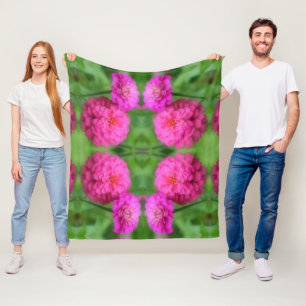 Pink Zinnia Flower Pair Close Up Abstract Pattern Fleece Blanket