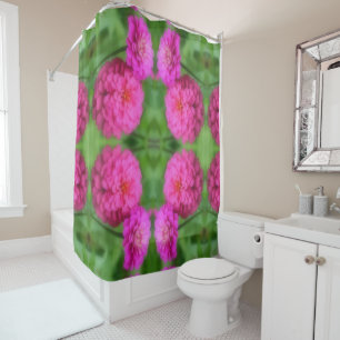 Pink Zinnia Flower Pair Close Up Abstract Pattern  Shower Curtain