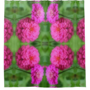 Pink Zinnia Flower Pair Close Up Abstract Pattern  Shower Curtain