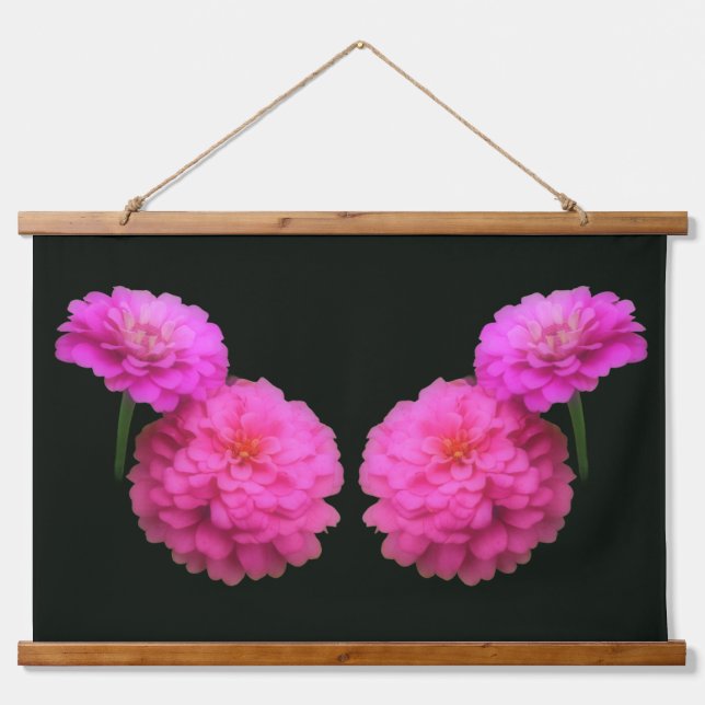 Pink Zinnia Flower Pair Twins  Hanging Tapestry (Front)