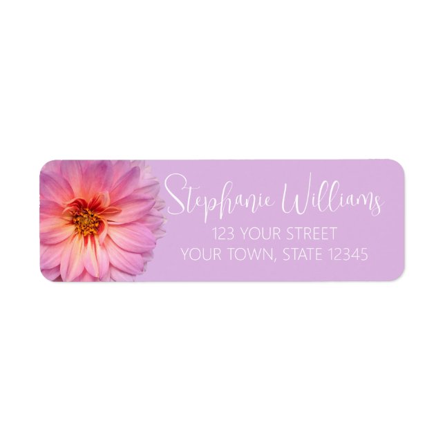 Pink Zinnia Flower Purple Return Address Label (Front)