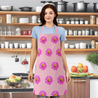 Pink Zinnia Flower Seamless Pattern on Apron