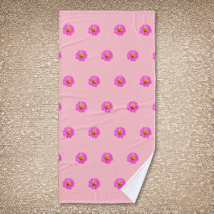 Pink Zinnia Flower Seamless Pattern on Bath Towel