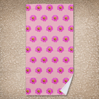 Pink Zinnia Flower Seamless Pattern on Beach Towel