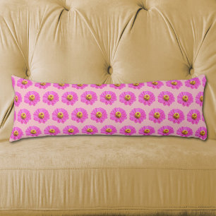 Pink Zinnia Flower Seamless Pattern on Body Pillow