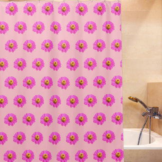 Pink Zinnia Flower Seamless Pattern on Shower Curtain
