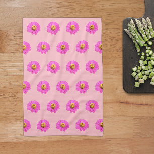 Pink Zinnia Flower Seamless Pattern on Tea Towel