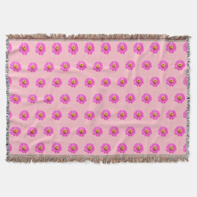 Pink Zinnia Flower Seamless Pattern on Throw Blanket (Front)