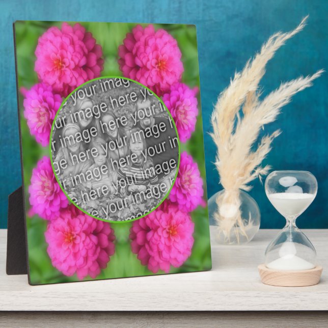 Pink Zinnia Flowers Create Your Own Photo Plaque (Side)