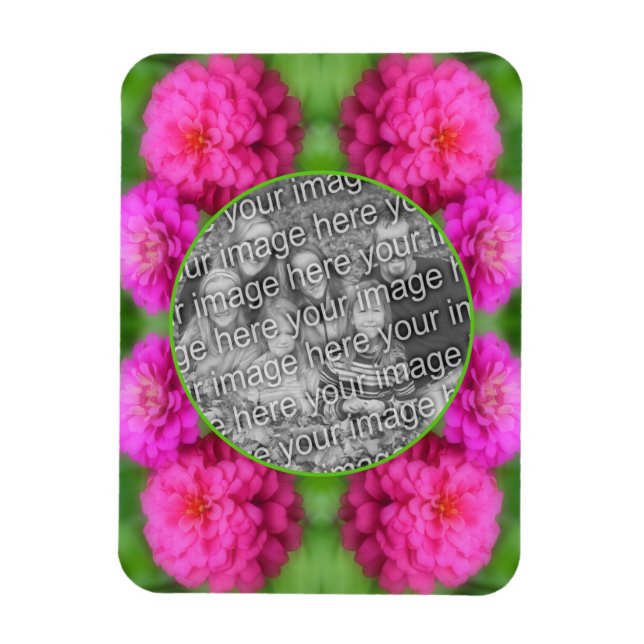 Pink Zinnia Flowers Frame Create Your Own Photo Magnet (Vertical)