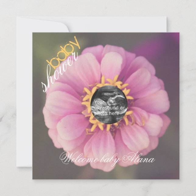 Pink Zinnia Ultrasound Baby Shower Invitation (Front)