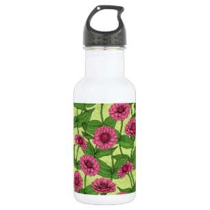 Pink Zinnias on light green 532 Ml Water Bottle