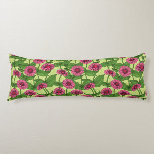 Pink Zinnias on light green Body Cushion