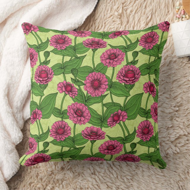 Pink Zinnias on light green Cushion (Blanket)