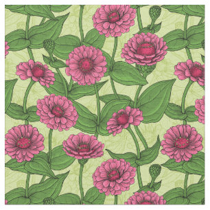 Pink Zinnias on light green Fabric