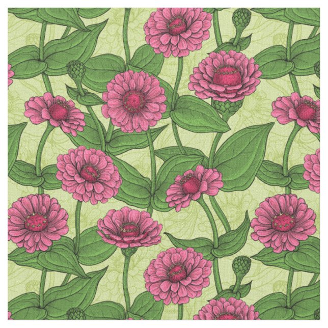 Pink Zinnias on light green Fabric (Close Up)