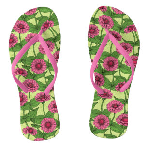 Pink Zinnias on light green Jandals